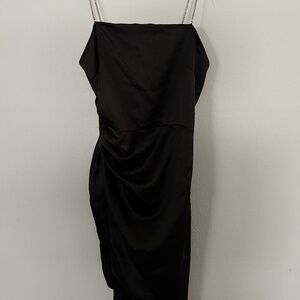 Satin Black Dress with Rhinestone Straps